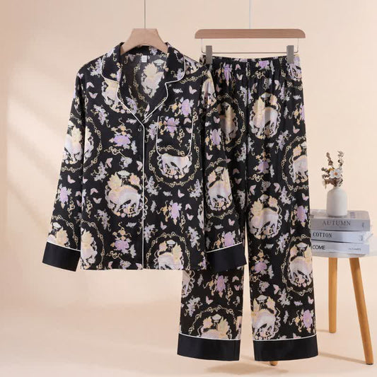 Ensemble pyjama à imprimé oriental Qilin - Noir - XL - image 0