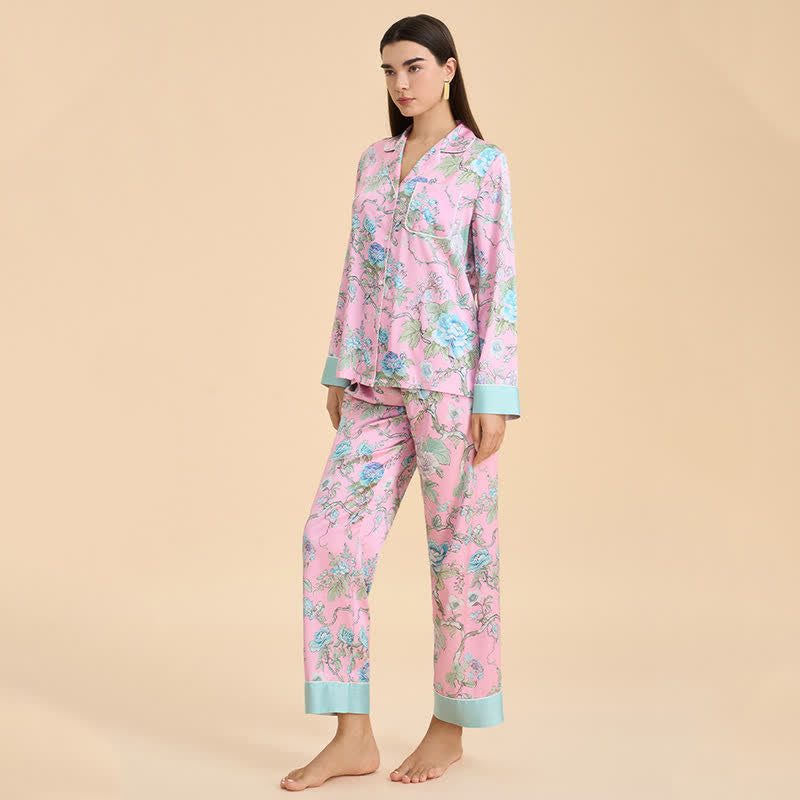 Ensemble pyjama bleu artistique à motif floral - image 4