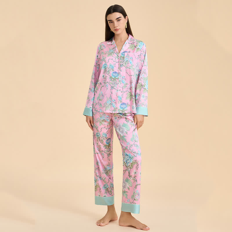 Ensemble pyjama bleu artistique à motif floral - image 3