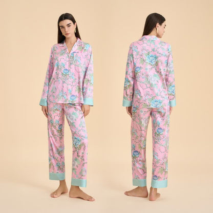 Ensemble pyjama bleu artistique à motif floral - image 1