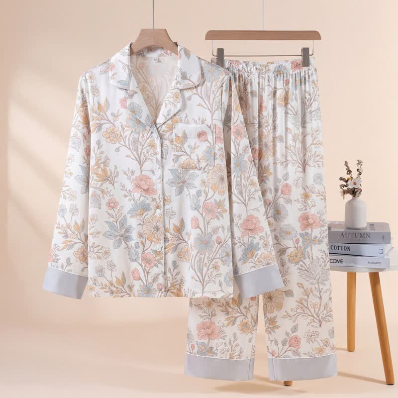 Ensemble pyjama à motif floral frais - Beige - XL - image 0