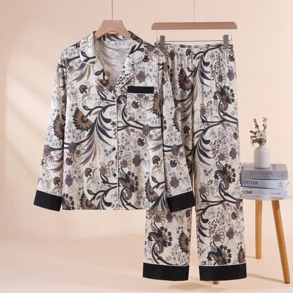 Ensemble pyjama vintage à motifs de vigne et de fleurs - Noir - XL - image 0