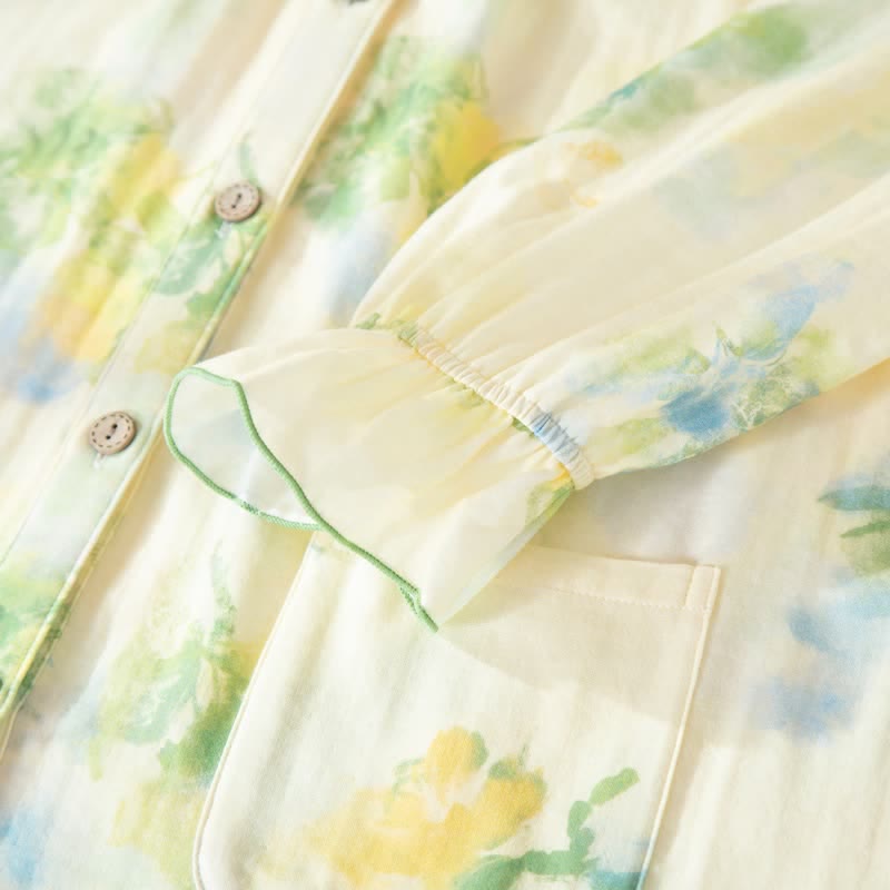 Ensemble pyjama en gaze de coton à motifs floraux et volants - image 6