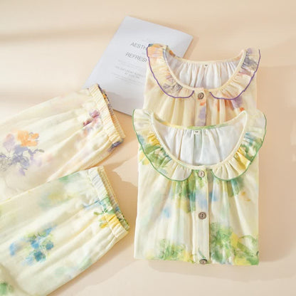 Ensemble pyjama en gaze de coton à motifs floraux et volants - image 2
