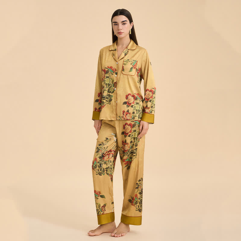 Ensemble de pyjama luxueux à motifs floraux et de feuilles vertes - image 2