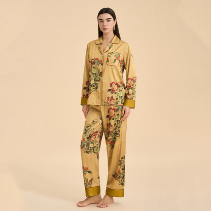 Ensemble de pyjama luxueux à motifs floraux et de feuilles vertes - image 2