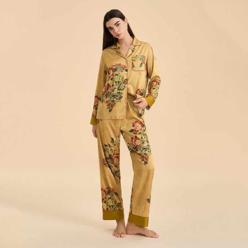 Ensemble de pyjama luxueux à motifs floraux et de feuilles vertes - image 3