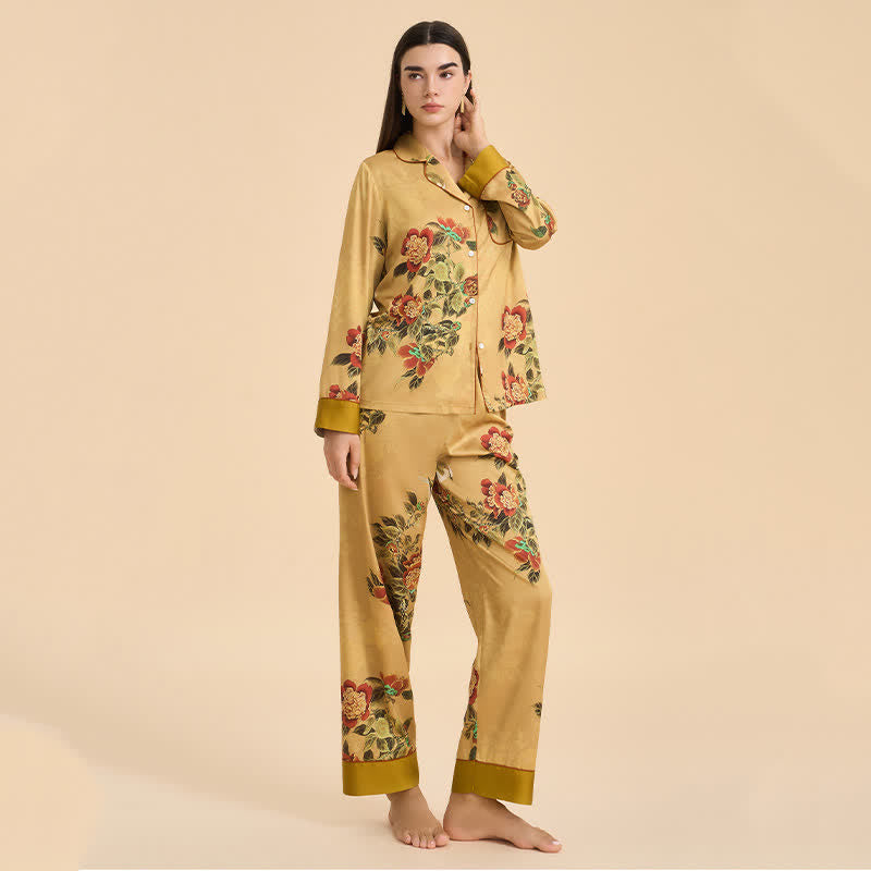 Ensemble de pyjama luxueux à motifs floraux et de feuilles vertes - image 4