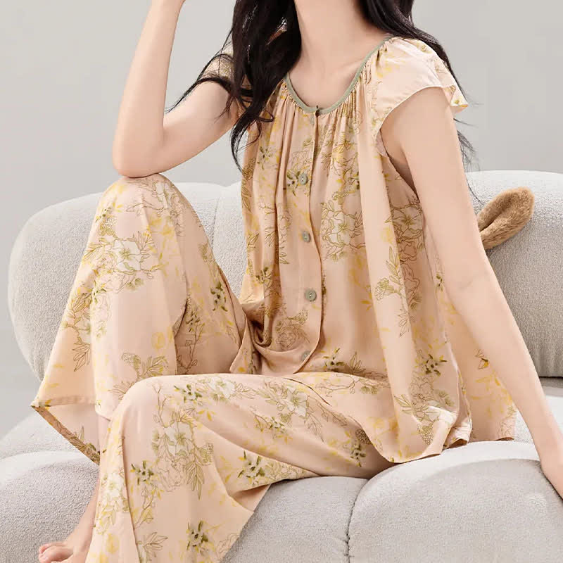 Ensemble de vêtements d'intérieur à fleurs pastel rafraîchissant - image 3