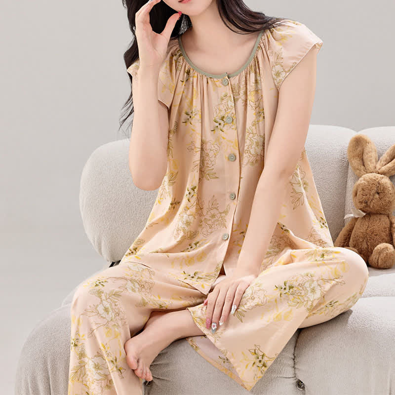 Ensemble de vêtements d'intérieur à fleurs pastel rafraîchissant - image 1