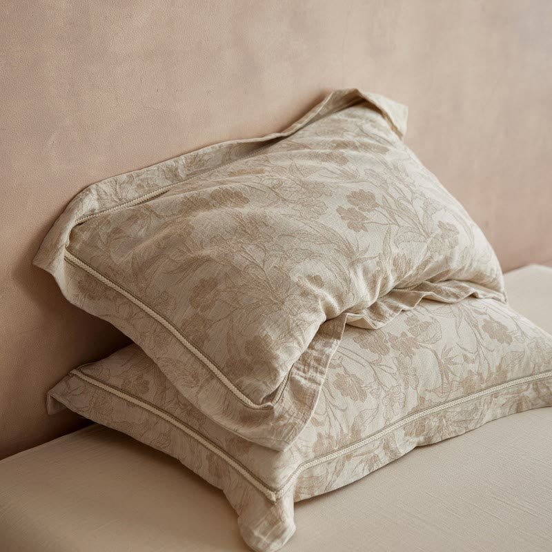 Taies d'oreiller vintage style enveloppe à motif floral (2 pièces) - brun clair - 48 cm x 74 cm - image 0