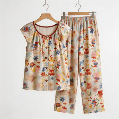 Ensemble de vêtements d'intérieur de style rustique à motifs floraux - Beige - XXL - image 0