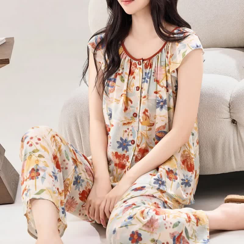 Ensemble de vêtements d'intérieur de style rustique à motifs floraux - image 3