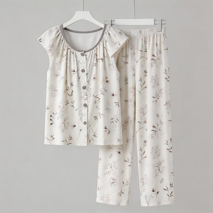 Ensemble de vêtements d'intérieur élégant avec une patte de boutonnage en forme de branche - Blanc - XXL - image 0
