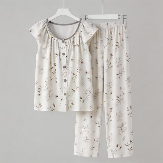 Ensemble de vêtements d'intérieur élégant avec une patte de boutonnage en forme de branche - Blanc - XXL - image 0