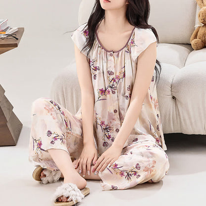 Ensemble de vêtements d'intérieur à patte de boutonnage à motif de fleurs de pêcher - image 1