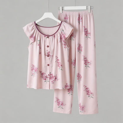 Pyjama à motifs floraux, manches flottantes et patte de boutonnage - image 3