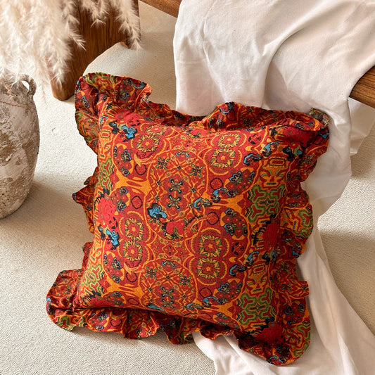 Coussin décoratif marocain à volants géométriques - Orange - 45 cm x 45 cm - image 0