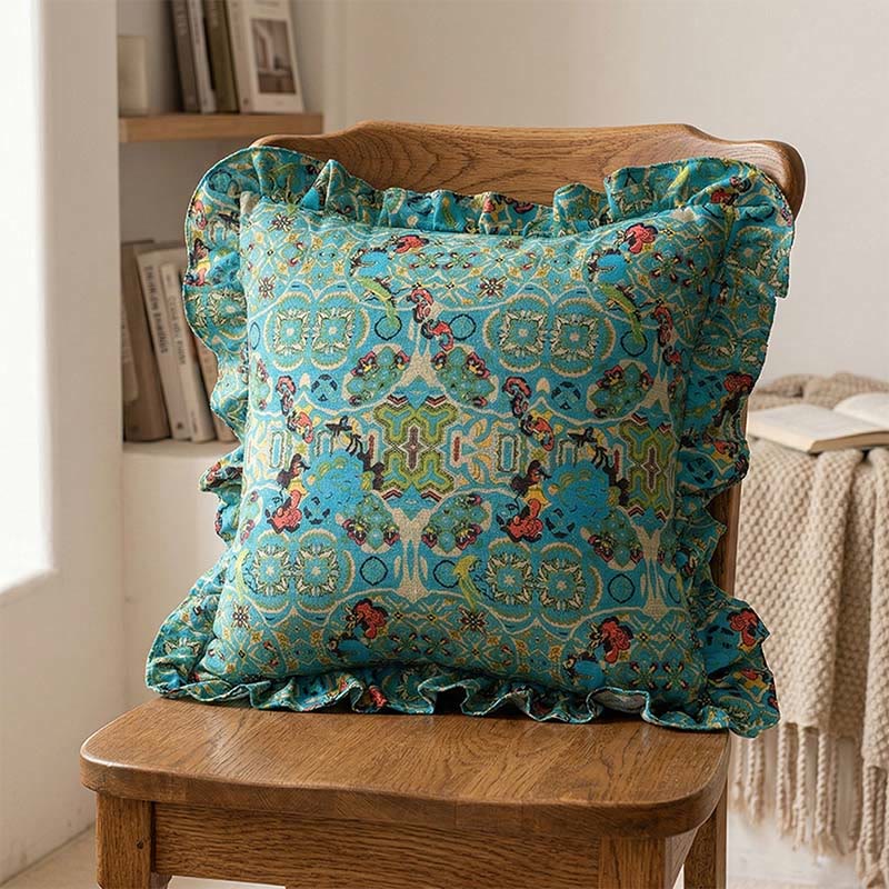 Coussin décoratif marocain à volants géométriques - Bleu - 45 cm x 45 cm - image 2