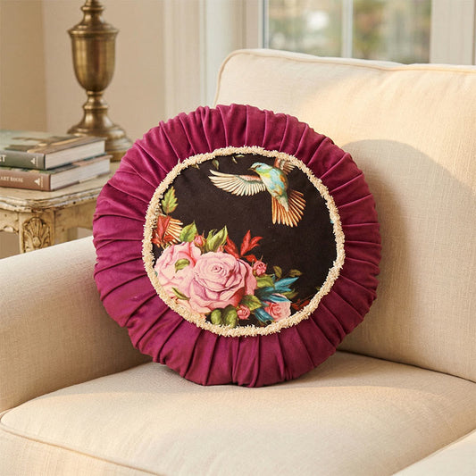 Coussin décoratif rond à motif floral vintage - Violet - 45 cm x 45 cm - image 0
