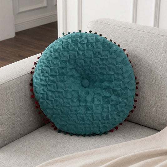 Coussin décoratif rond, cousu à la main, avec boutons - Bleu - 40 cm x 40 cm - image 0