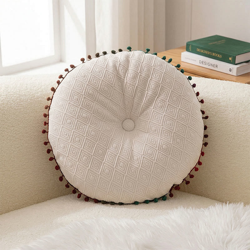Coussin décoratif rond, cousu à la main, avec boutons - Blanc - 40 cm x 40 cm - image 1