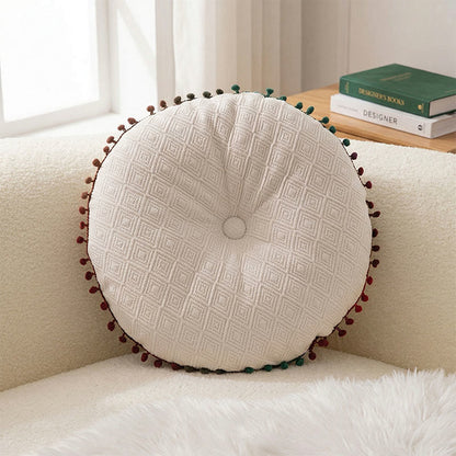 Coussin décoratif rond, cousu à la main, avec boutons - Blanc - 40 cm x 40 cm - image 1