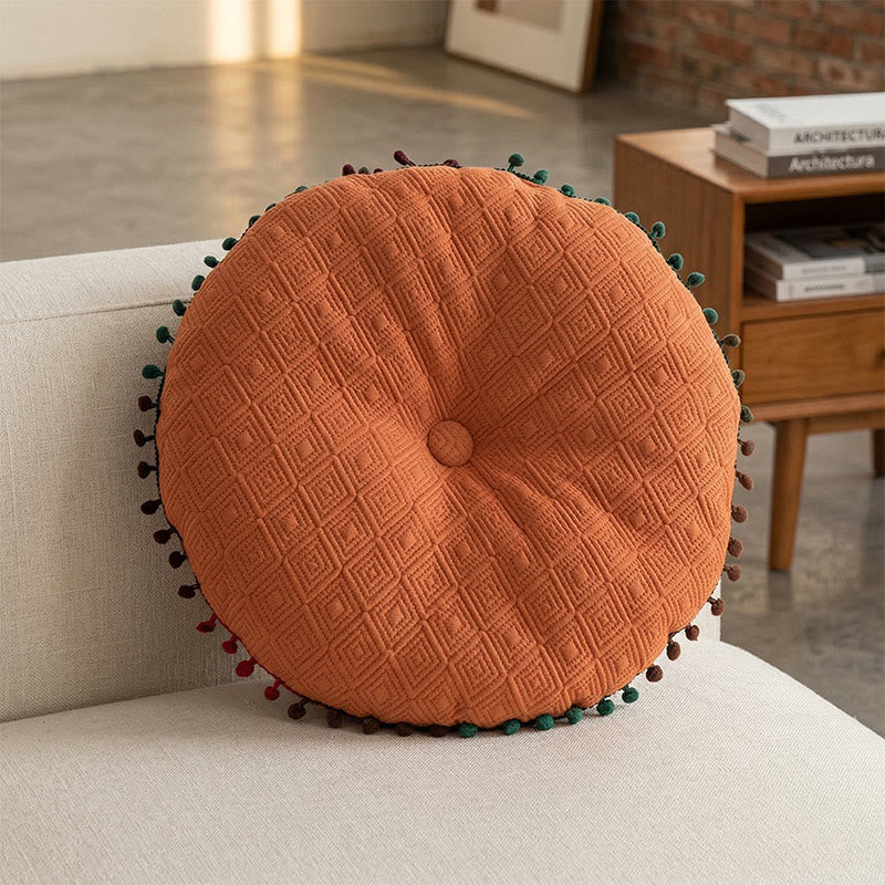 Coussin décoratif rond, cousu à la main, avec boutons - Orange - 40 cm x 40 cm - image 3