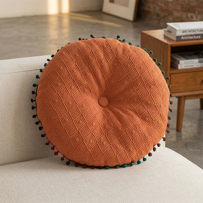 Coussin décoratif rond, cousu à la main, avec boutons - Orange - 40 cm x 40 cm - image 3