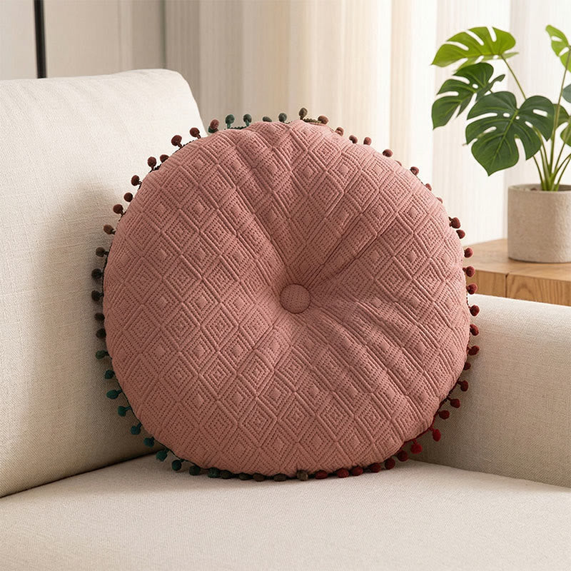 Coussin décoratif rond, cousu à la main, avec boutons - Rose - 40 cm x 40 cm - image 4