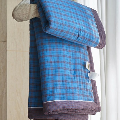 Ensemble de courtepointe à carreaux Vichy en pur coton - bleu foncé - Couvertures - roi - image 11