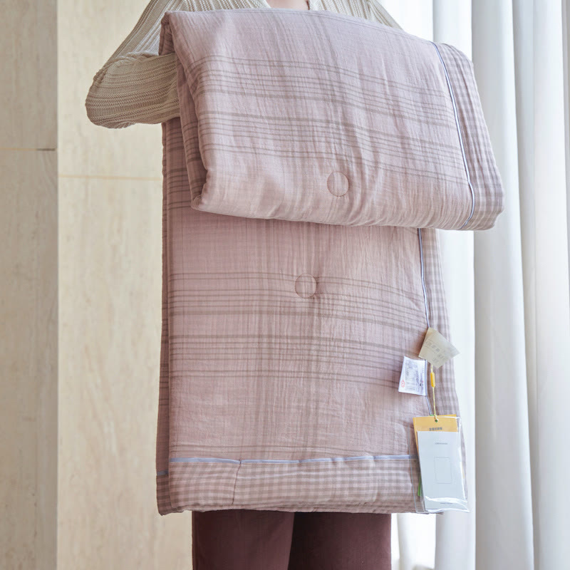 Ensemble de courtepointe à carreaux Vichy en pur coton - Rose - Couvertures - roi - image 13