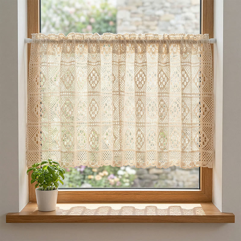 rideau à gradins carré beige crocheté - image 1