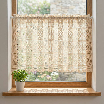 rideau à gradins carré beige crocheté - image 1