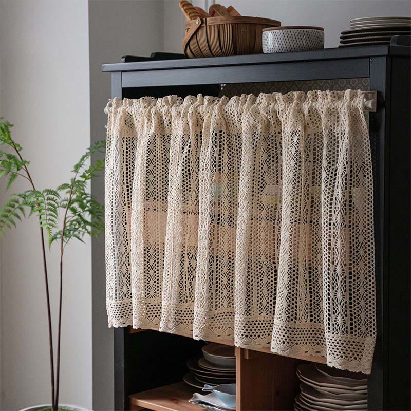 rideau bohème beige à pois en crochet - Indiquer - 150 cm x 60 cm - image 0
