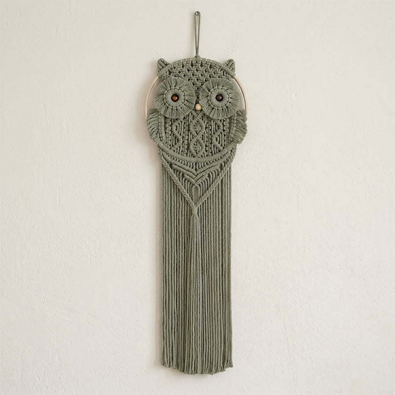 tenture murale hibou en macramé faite main - Vert - 76 cm x 25 cm - image 3