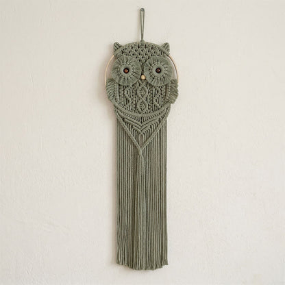 tenture murale hibou en macramé faite main - Vert - 76 cm x 25 cm - image 3