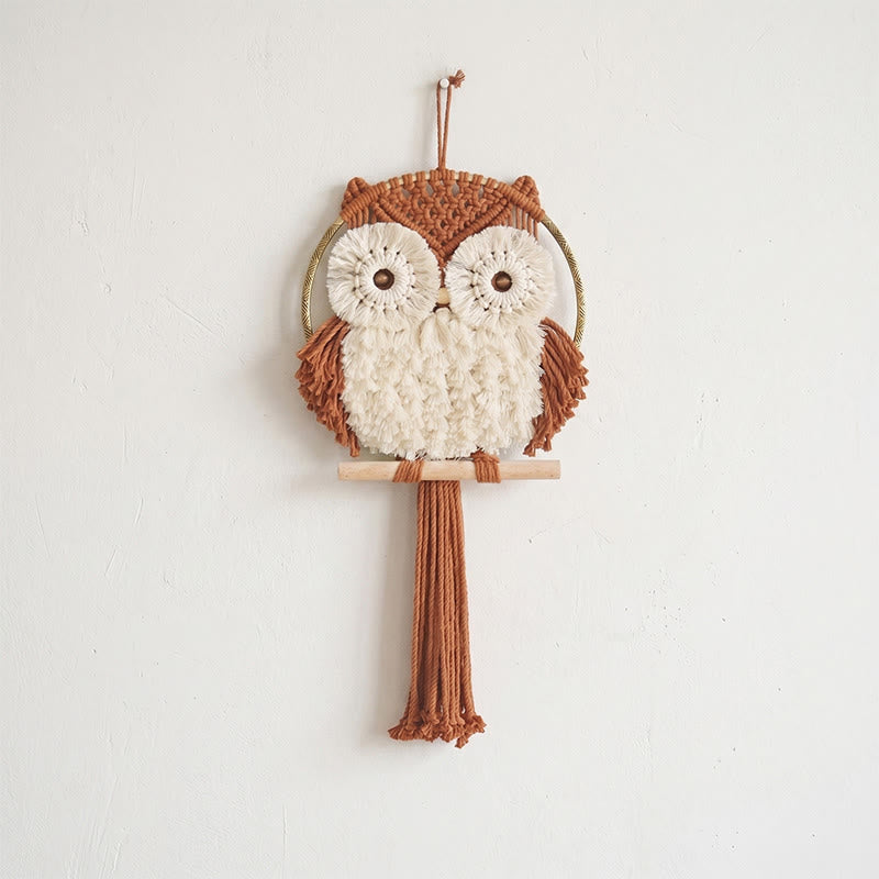 Décoration murale hibou en macramé « Chaleur nordique » - Rouge - 25 cm x 50 cm - image 0