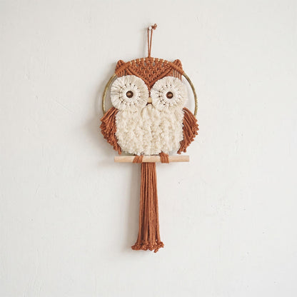 Décoration murale hibou en macramé « Chaleur nordique » - Rouge - 25 cm x 50 cm - image 0