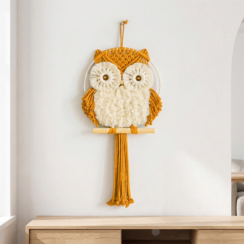 Décoration murale hibou en macramé « Chaleur nordique » - jaune doré - 25 cm x 50 cm - image 3