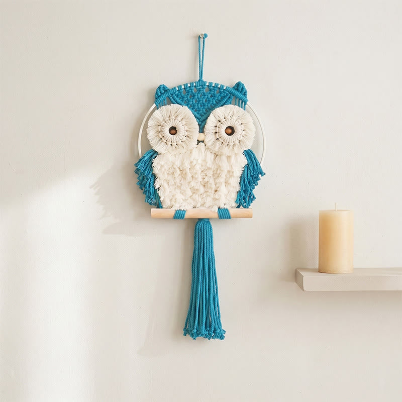 Décoration murale hibou en macramé « Chaleur nordique » - Bleu - 25 cm x 50 cm - image 4