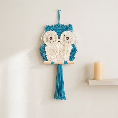 Décoration murale hibou en macramé « Chaleur nordique » - Bleu - 25 cm x 50 cm - image 4
