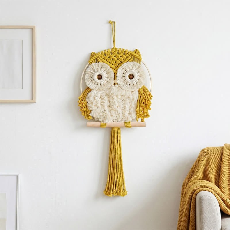 Décoration murale hibou en macramé « Chaleur nordique » - Jaune - 25 cm x 50 cm - image 5