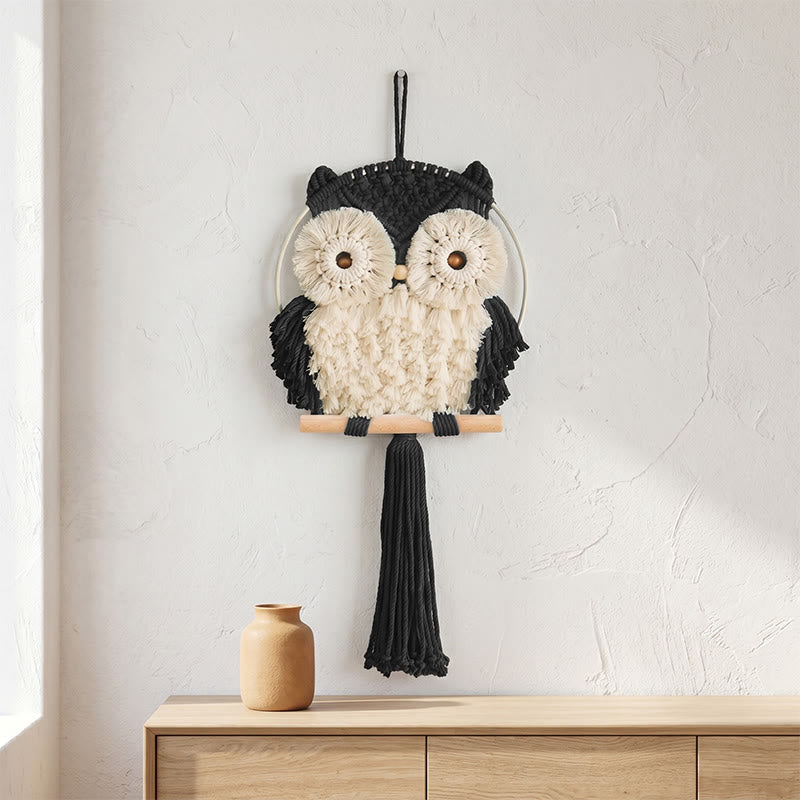 Décoration murale hibou en macramé « Chaleur nordique » - Noir - 25 cm x 50 cm - image 6