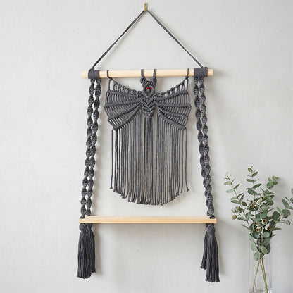 tenture murale bohème chauve-souris en macramé - Noir - 40 cm x 65 cm - image 0