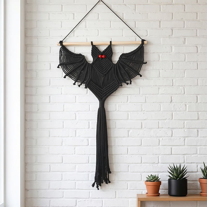 tenture murale gothique en macramé avec pompons et chauve-souris - Noir - 40 cm x 61 cm - image 3