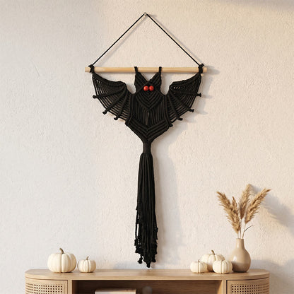 tenture murale gothique en macramé avec pompons et chauve-souris - Noir - 50 cm x 76 cm - image 4