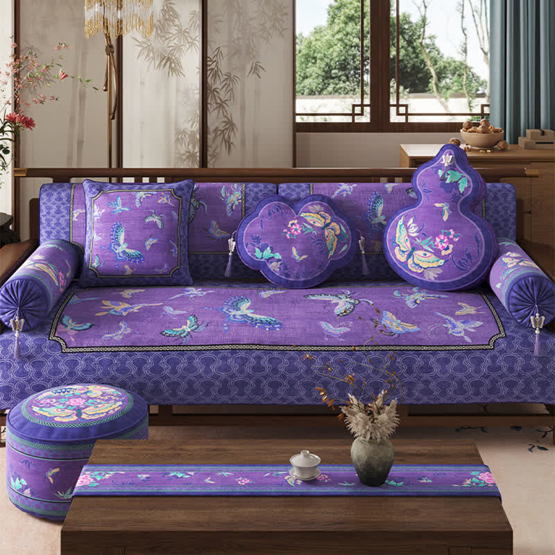 Housse de canapé à motif de papillons orientaux violets - 110 cm x 300 cm - image 0