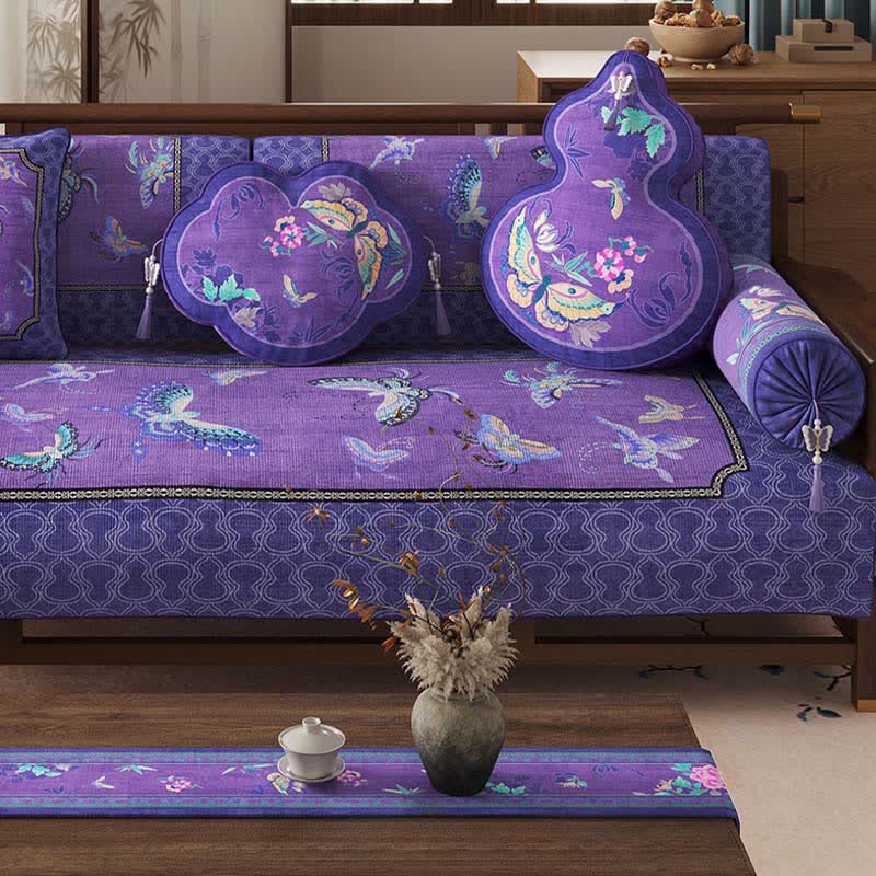 Housse de canapé à motif de papillons orientaux violets - image 2