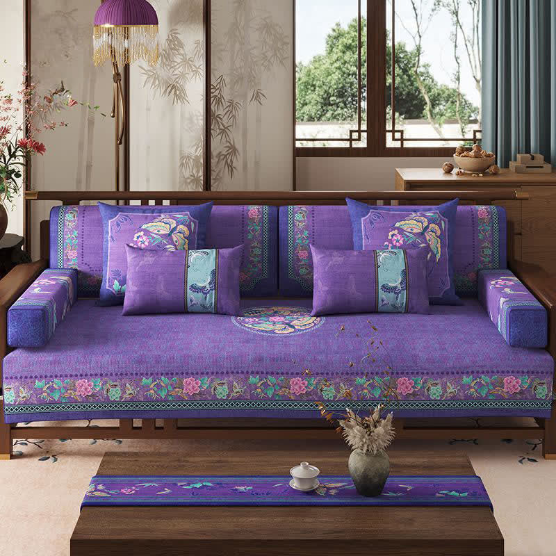 Housse de canapé de style oriental à motifs floraux et papillons - 110 cm x 300 cm - image 0
